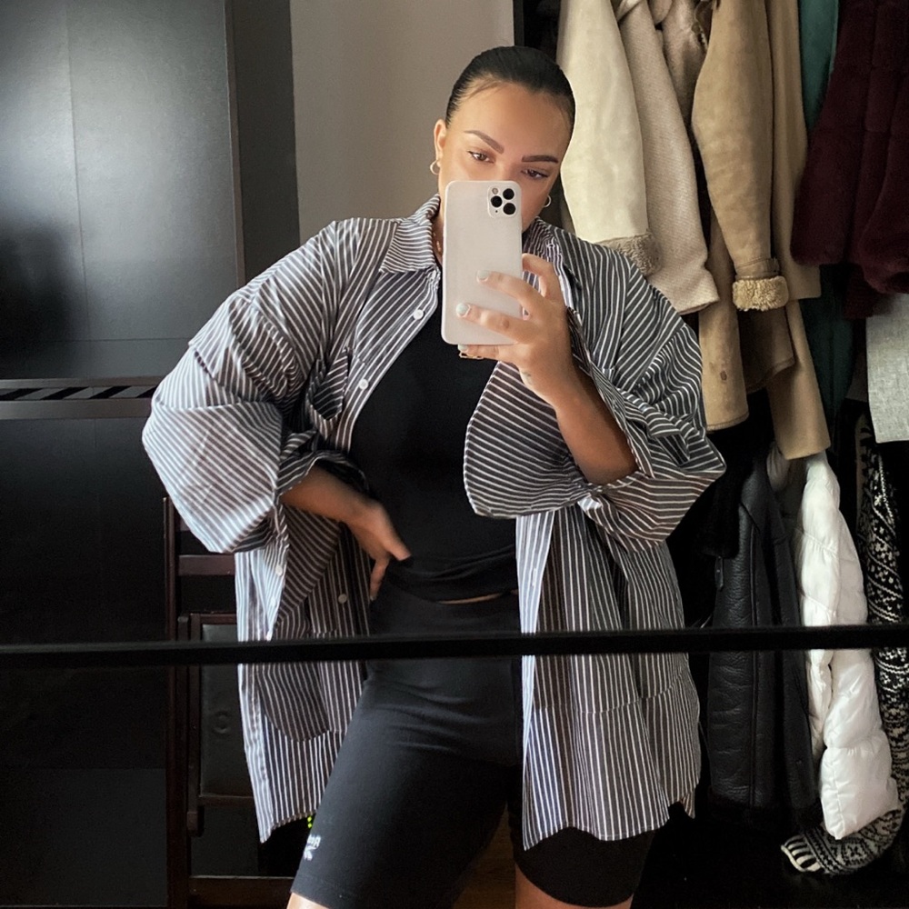 ASOS panelled Oversized short grey stripes